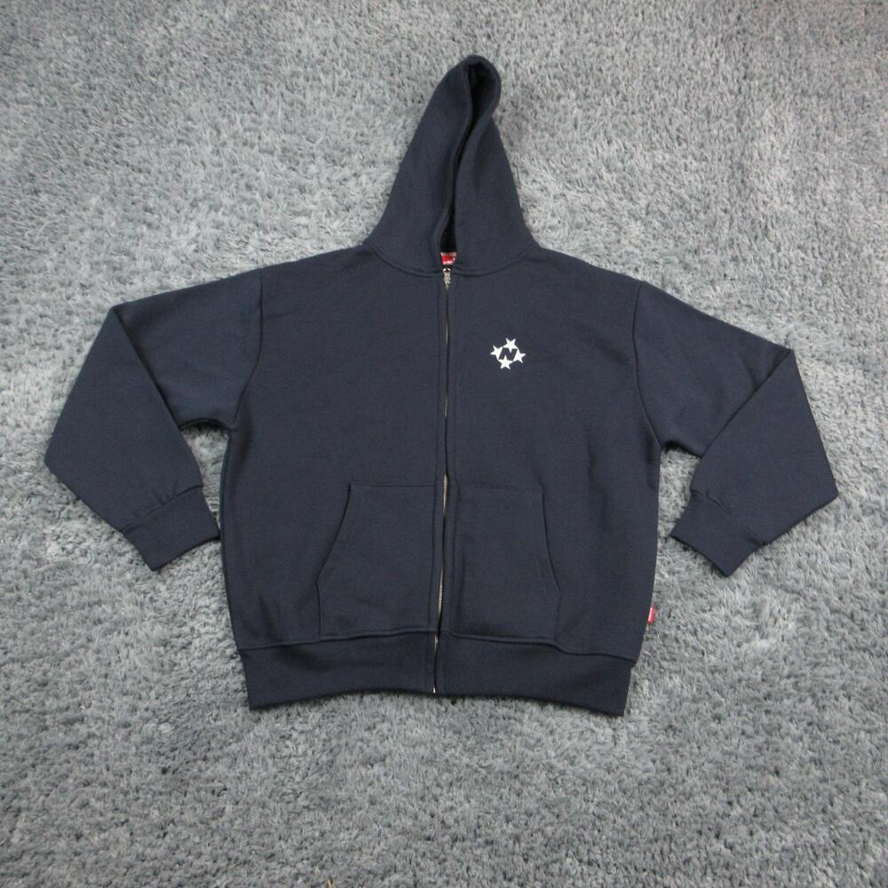 DAILY GARMS Hoodie Sweatshirt Mens L Blue Full Zip Lined Heavyweight Hooded